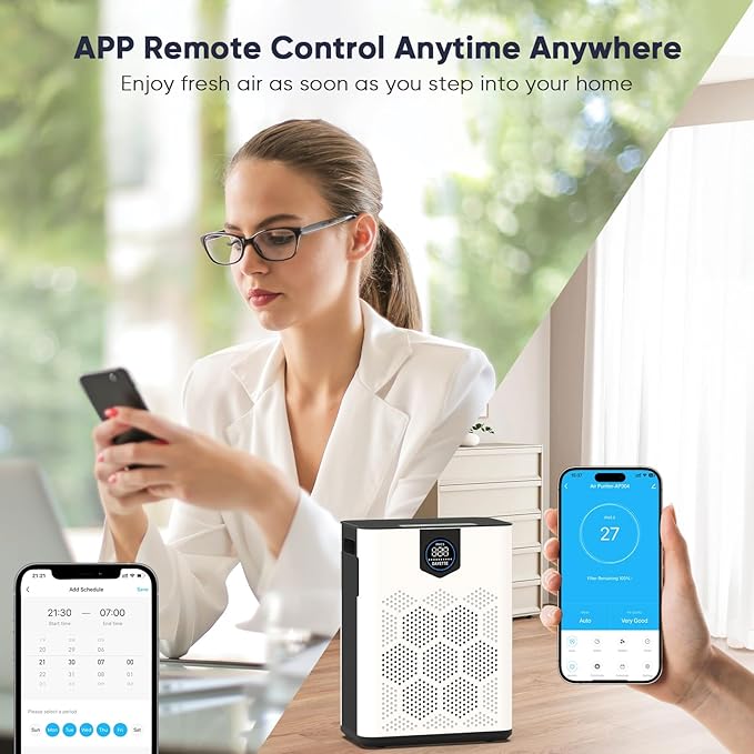 Smart Wifi Air Purifiers for Home Large Room Up to 3000 Ft², DAYETTE Air Cleaner with Washable Filters, Air Quality Monitor, 4 Fan & 22 dB Sleep Mode for Bedroom Living Room