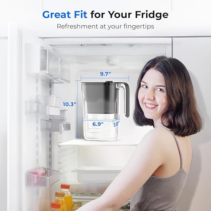 Waterdrop Water Filter Pitcher, 200-Gallon Long-Life, Countertop NSF Certified Water Purifier, Replaces 6,400 Plastic Water Bottles a Year, Reduces Chlorine, PFOA/PFOS, 7-Cup, Black