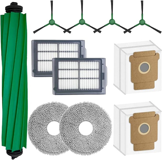 Replacement Parts for iRobot Roomba Plus 505 Combo/Plus 405 Combo Robot Vacuum Cleaner Accessories Kit Include 1 Main Brush 4 Side Brush 2 Filter 2 Mop Pad 2 Dust Bag