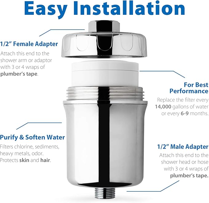 iSpring SF1S 15-Stage High Output Universal Shower Filter with Replaceable Cartridge Remove Chlorine, Sediment, and More, Chrome