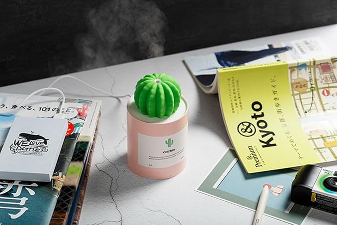 Mini Humidifier, 280ml USB Cool Mist Portable Cactus Air humidifier, Ultra-Quiet Operation for Bedroom Home Office Yoga Car Travel(Pink)