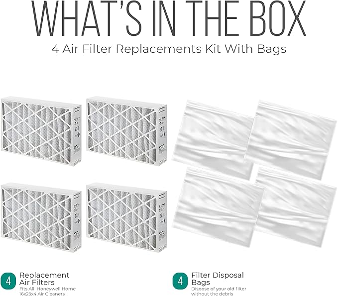 Furnace Filters 16x25x4 - HVAC Air Filter Replacement FC100A1029 Merv 11 with Homequip Easy Disposal Bag (4 Pack)