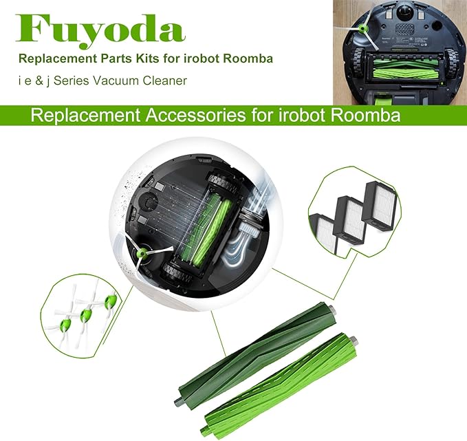 Replacement Parts accessories for iRobot Roomba e5 e6 i1 i2 i3 i3+ i4 i5 i6 i6+ i7 i7+ i8 i8+ j5 j6 j7 j8,for Roomba i e&j Series Vacuum Cleaner(2 Set Roller Brushes,10 HEPA Filters,10 Side Brushes)