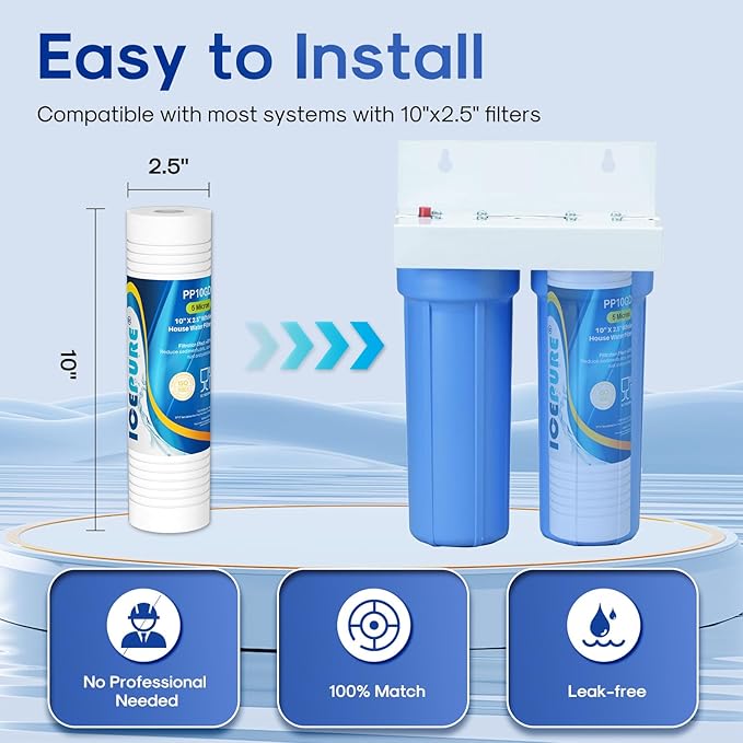 ICEPURE 5 Micron 10" x 2.5" Whole House Sediment Home Grooved Water Filter Cartridge Replacement for AO-WH-PREV-R2, AP110, AB-SGR5M, GXWH20S, 6PACK