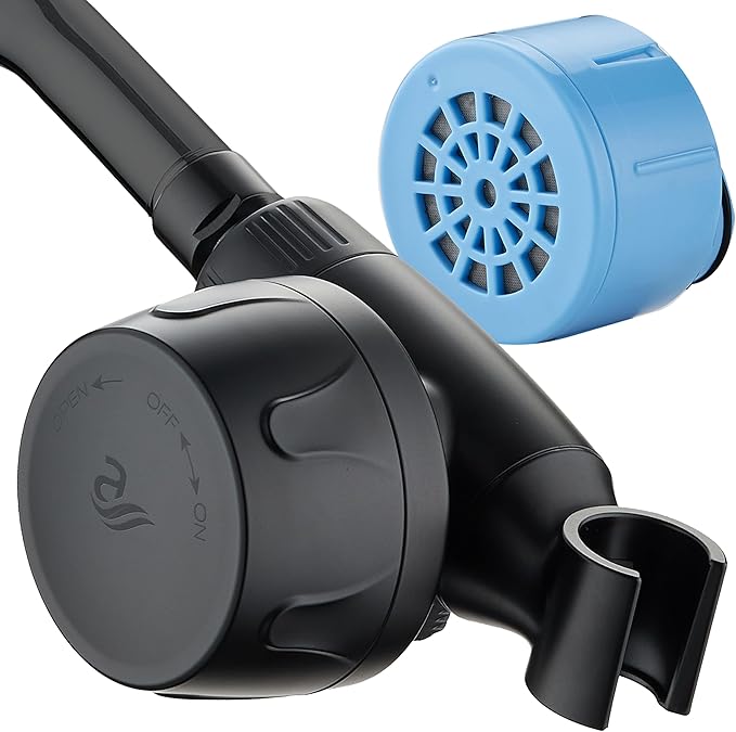 Skin & Hair by AquaCare - World's Most Advanced Shower Filter for Hand Showers with ON/OFF Filtration Modes,Instant Cartridge Reload,Built-in Bracket & Stay-Clean Enriched KDF Cartridge/Matte Black