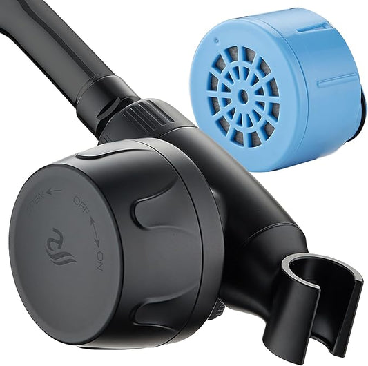 Skin & Hair by AquaCare - World's Most Advanced Shower Filter for Hand Showers with ON/OFF Filtration Modes,Instant Cartridge Reload,Built-in Bracket & Stay-Clean Enriched KDF Cartridge/Matte Black