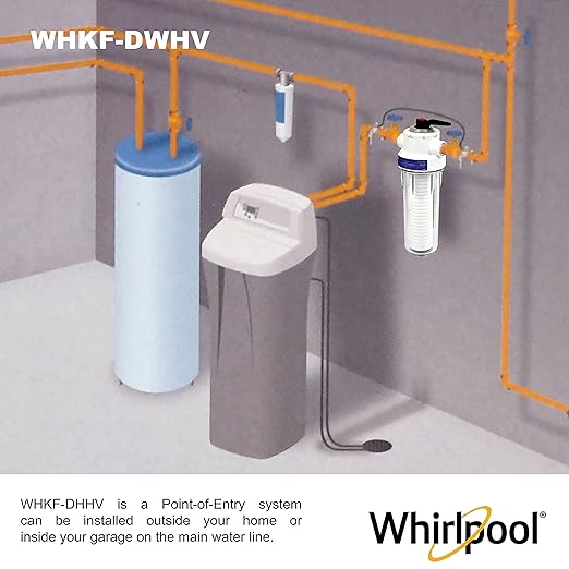 Whirlpool 10 x 2.5 Inch Whole House Water Filtration System WHKF-DWHV, 3/4" Ports, Clear Housing, NSF Certified Water Filter WHKF-GD05 Included
