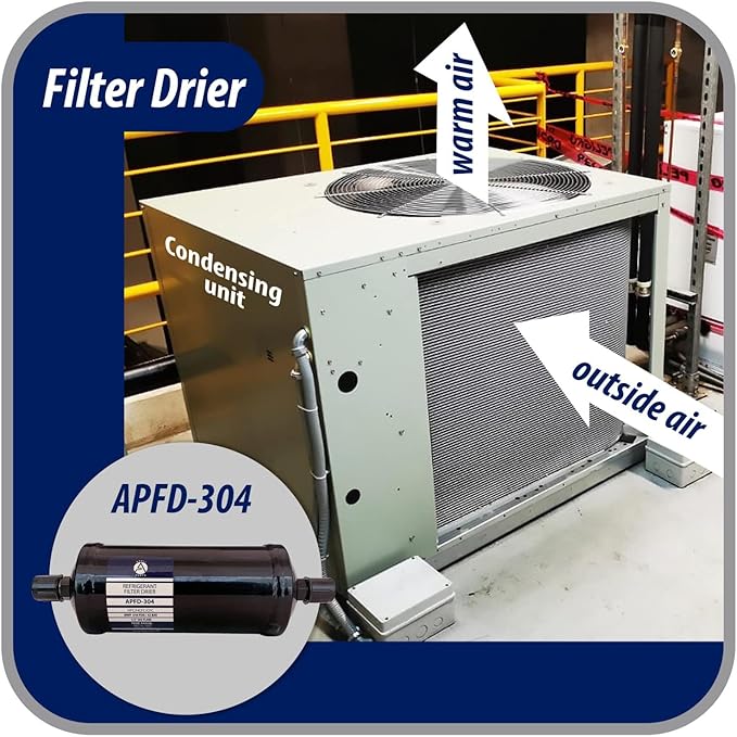 Appli Parts APFD-304 1/2 in Liquid Line Refrigerant AC Filter Drier hvac Refrigeration 304 SAE Flare connection universal unidirectional 10-1/2 in long 3-1/4 in wide