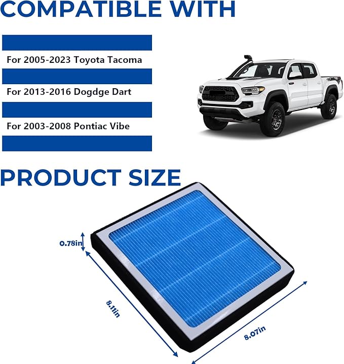 CF10374 Cabin Air Filter Compatible with 2005-2015 2016 2017 2018 2019 2020 2021 Toyota Tacoma Accessories 13-16 Dodge Dart 03-08 Pontiac Vibe Activated Carbon Air Filters