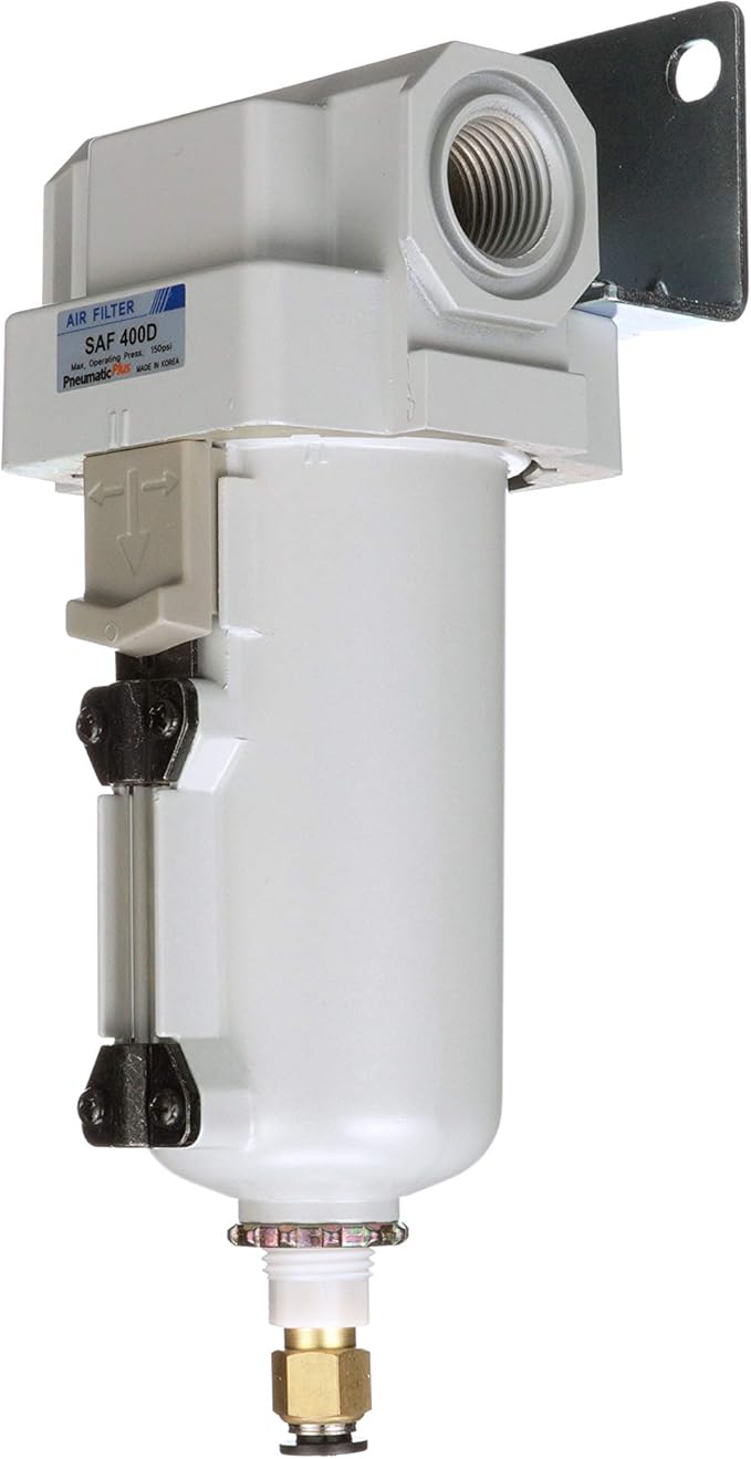 PneumaticPlus SAF400-N04BD-MEP Compressed Air Filter 1/2" NPT, 10 Micron Element, Metal Bowl, Auto Drain, Bracket Included