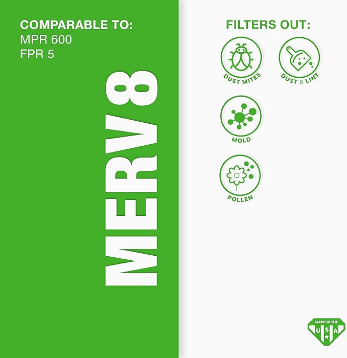 Aerostar 14x25x2 MERV 8 Pleated Air Filter, AC Furnace Air Filter, 4 Pack (Actual Size: 13 1/2" x 24 1/2" x 1 3/4")