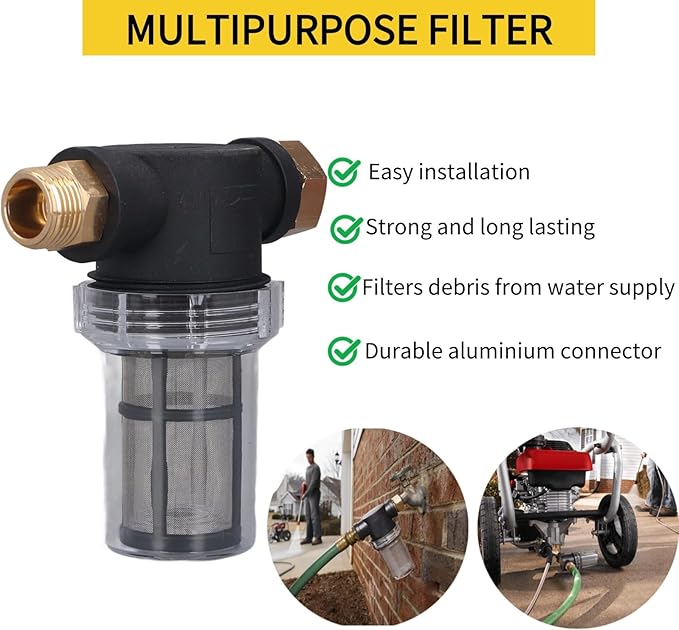 Garden Hose Filter for Pressure Washer Inlet Water, Sediment Filter Attachment,100 Mesh Screen,with 1Extra 100 Mesh, 4PCS O-Ring and 4PCS Filter Hose Washer