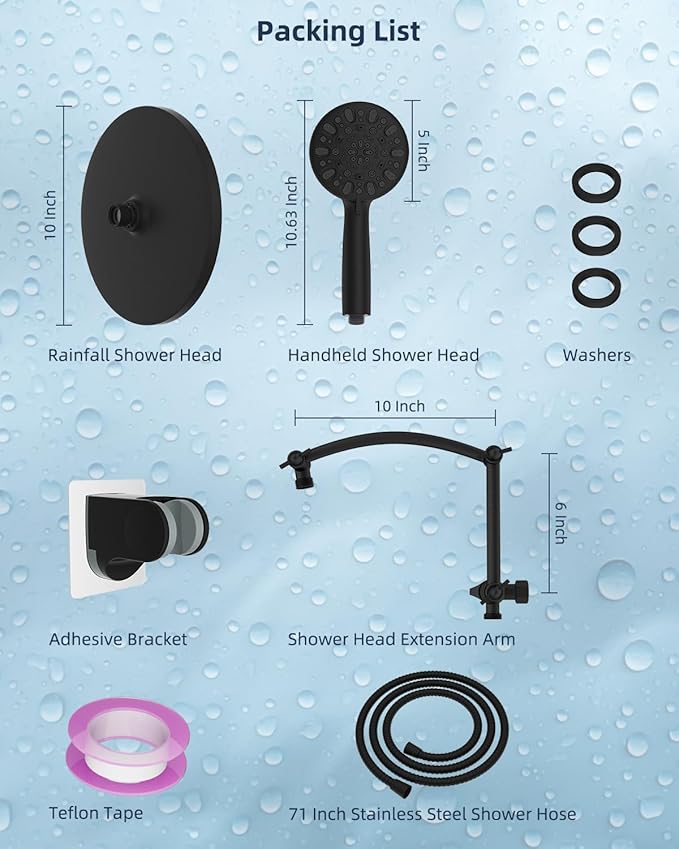 Hibbent Self-cleaning Shower Head, 10'' High Pressure Rain Shower Head, Showerhead Combo/Handheld Shower Head, 16'' Adjustable Arc Shower Extension Arm, 71'' Hose, Showerhead Holder, Oil-Rubbed Bronze