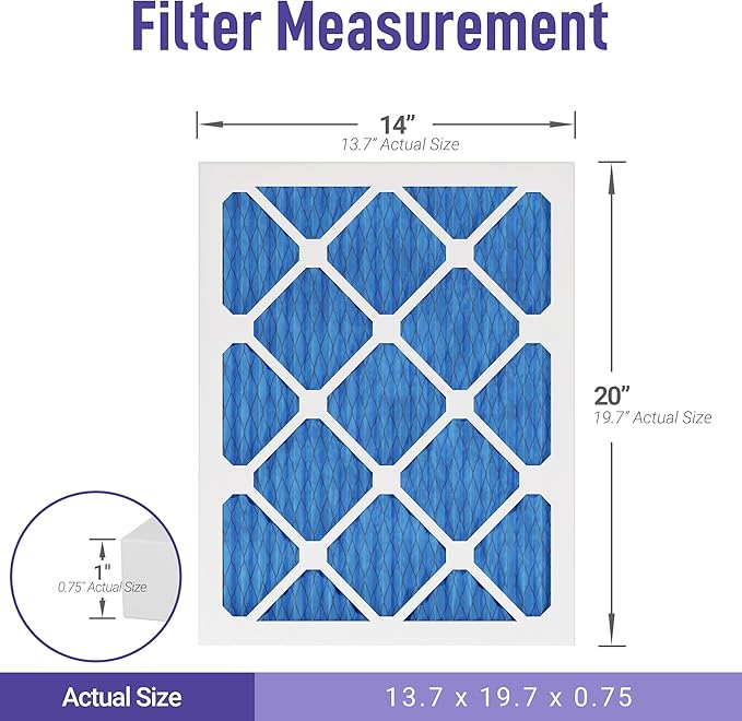 Maycold 14x20x1 MERV 11 Furnace Air Filter (6-Pack), High-Performance HVAC AC Filters for Home Use, Actual Size: 13.70” x 19.70” x 0.75”, Individually Wrapped in Plastic