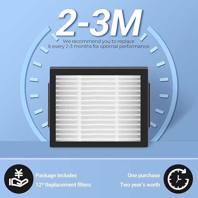 Filter Replacement for Roomba E I & J Series i7 i7+/plus i3 i3+ E5 E6 E7 i4 i6 i6+ i8 i8+ Vacuum Cleaners Parts, 12 Pack 4639161 High Efficiency Filters + 1 Cleaning Brush