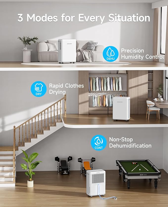 2000 Sq. Ft Dehumidifier for Basement, 30 Pint Dehumidifiers for Home, Bedroom and Bathroom, 3 Modes Dehumidifier with Drain Hose, Smart Humidity Control, 24H Timer (White and Gray)