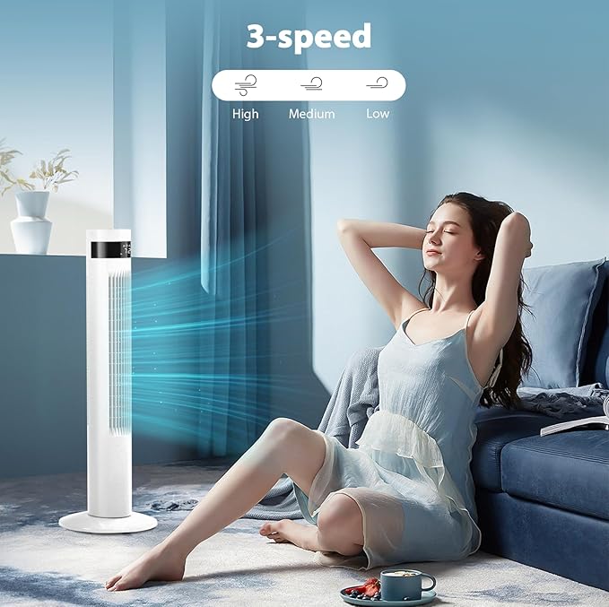 Antarctic Star Tower Fan Portable Floor Fans 85°Oscillating Fan 36'' Quiet Cooling 12H Timer Remote Control Standing Bladeless Electric 3 Speeds Wind 3 Modes Bedroom Office(36 inch, White)