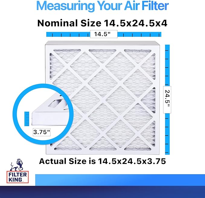Filter King 14.5x24.5x4 Air Filter | 4-PACK | MERV 8 HVAC Pleated A/C Furnace Filters | MADE IN USA | Actual Size: 14.5 x 24.5 x 3.75"