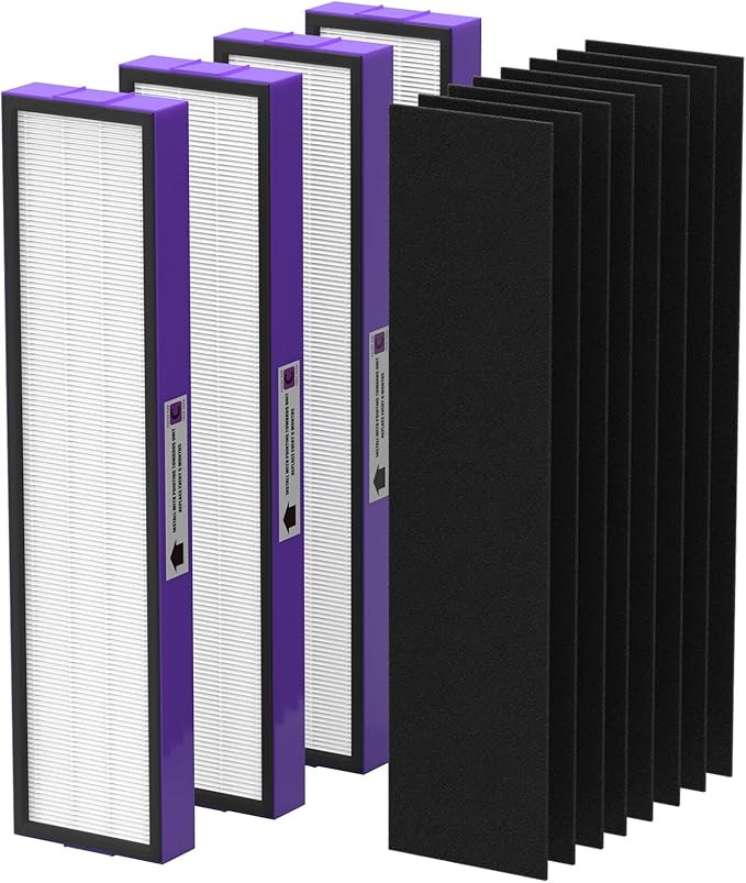 FLT5250PT True HEPA Replacement Filter Compatible with Air Purifier Filter C Pet, 4 HEPA with 8 Carbon Pre-Filter for AC5250PT AC5000E AC5300B AC5350W AC5350B CDAP5500 and More