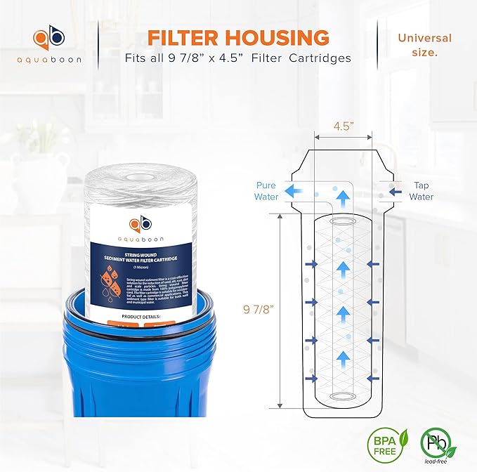Aquaboon 1 Micron String Wound Water Filter 10x4.5 Replacement - Whole House Water Filter Cartridge Compatible with WP5BB97P,WP10BB97P, AP810, 20-Pack