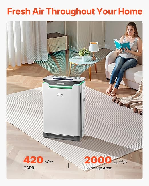 VEVOR Air Purifier with Humidifier, Covers Up to 2000 ft² in One Hour, HEPA 13 Filter, 36dB Quiet, Filters Up to 99.97% of Smoke, Dust, Pet Dander, 2 in 1 Air Cleaner for Home, Large Room, Bedroom