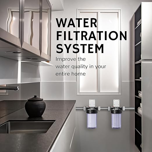 Airthereal Whole House Water Filter Housing, 10" x 4.5" Sediment Carbon Cartridge Universal Housing, Pre-Filtration System for Well and City Water with 1" NPT Port (Clear Housing)