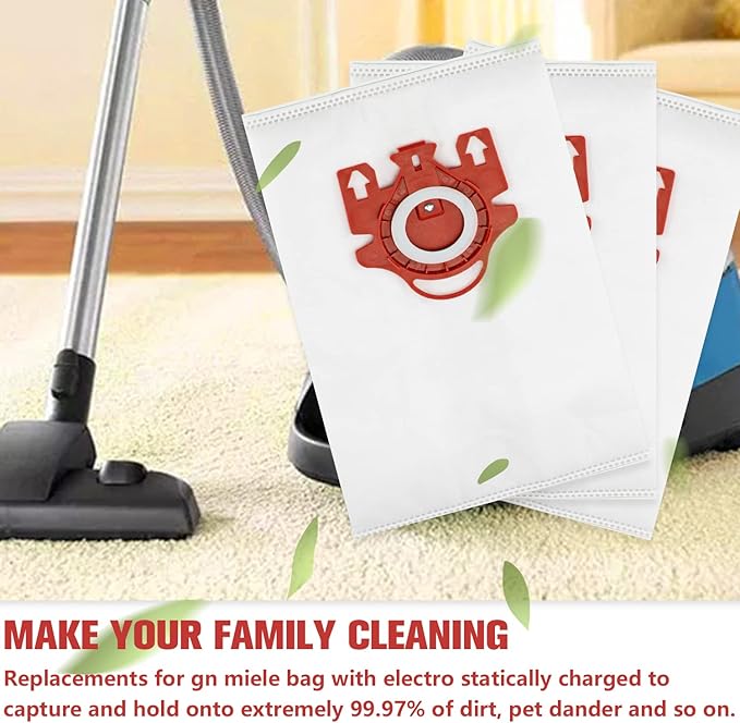 3D Airclean Dust Bags Replacement for Miele FJM Vacuum Compact C2 Compact C1 Complete C1 S241 S290 S300i S500 S700 S4 S6 Series (Pack of 10) with 3 Motor Protection Filters 3 Air.Clean Filters