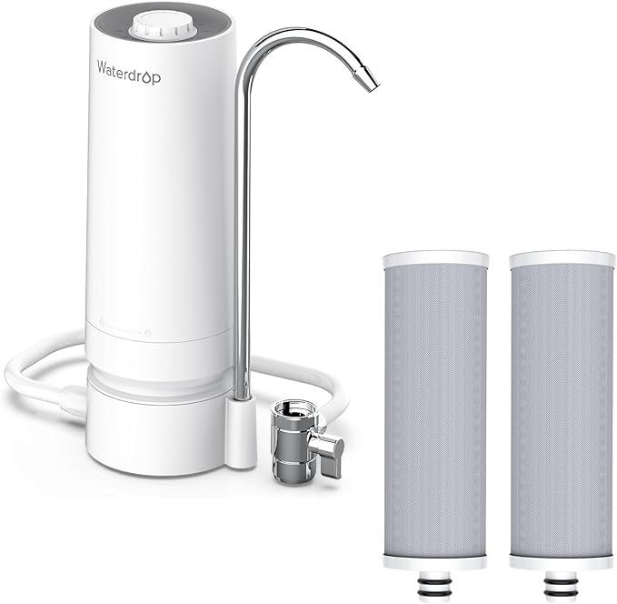 Waterdrop Water Filter for Sink Faucet, 8000 Gallons Countertop Water Filter System and Filter Life Reminder, Reduces Heavy Metals, Bad Odor, and 99% Chlorine, WD-CTF-05 (2 Filter)
