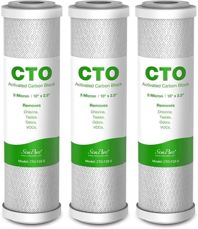 SimPure 5 Micron 10" x 2.5" Whole House Carbon Sediment Water Filter Cartridge Replacement for Home Under-Sink & Countertop Filtration System,10 inch RO Unit, Dupont WFPFC8002, FXWTC, SCWH-5 (3 Pack)