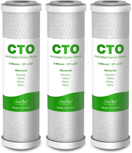SimPure 5 Micron 10" x 2.5" Whole House Carbon Sediment Water Filter Cartridge Replacement for Home Under-Sink & Countertop Filtration System,10 inch RO Unit, Dupont WFPFC8002, FXWTC, SCWH-5 (3 Pack)