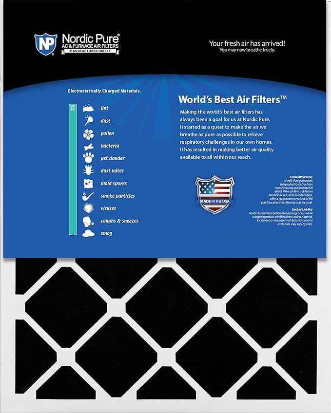 Nordic Pure 14x25x2 (13 1/2 x 24 1/2 x 1 3/4) Pleated Air Filters MERV 14 Plus Carbon 3 Pack