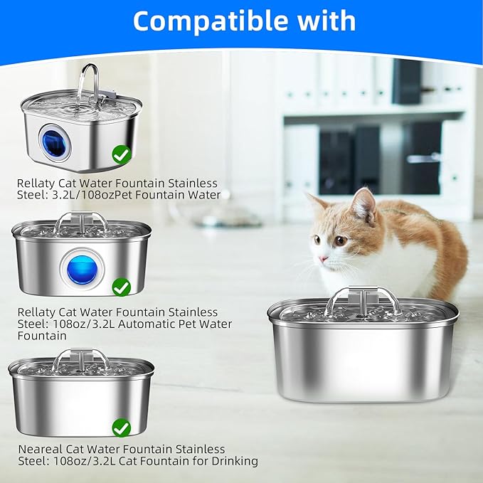 16 Pack Cat Water Fountain Filter Replacement & Pre-Filter Sponges for 3.2L/108oz Automatic Pet Fountain Dog Water Fountain