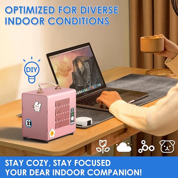 Portable Ionic Air Purifier, Hassle-Free Design, Type-C Rechargeable, 6-Hour Battery, Removes 99.5% of Pollen & Smoke, Ultra-Quiet 25dB, Ideal for Travel, Office, Bedroom, Covers Up to 20㎡