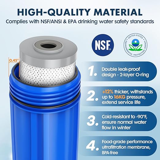 Whole House Water Filter System,Remove Heavy Metal,3 Stage Water Purifier,Top-Tier KDF+GAC with Sediment & Carbon Filter,Highly Reduce 99% Lead,Arsenic,Chromium,Chlorine,Odor,Improve Taste,20x4.5Inch