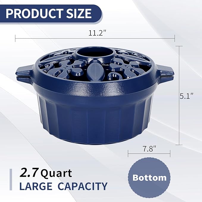 STBoo Wood Stove Steamer - Cast Iron Fireplace Humidifier | Indoor Pot for Home Heating | Round Bowl Fire Place Stove Covers Accessories Decorative | Matte Finish & Rust Resistan & 2.7 Quart, Blue