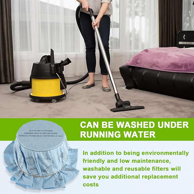 Reusable Wet Dry Vac Filter VF2002 Dry Disc Vacuum Filters for Most 5 Gallon and Larger Shop Vac Branded Wet/Dry Vacuum Cleaners(pack of 8pcs Disc Filters 4pcs Retaining Bands)