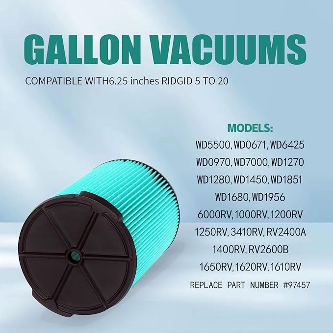 VF6000 5-Layer Replacement Filter Shop Vac 5-20 Gallon Wet Dry Vacuums WD5500 WD0671 WD6425 WD7000 WD1280 WD1851 WD1680 WD1956 RV2400A 1400RV RV2600B, Fit for Husky 6-9 Gallon Vacs