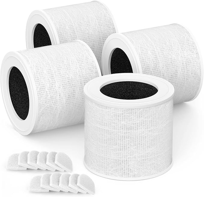 Core Mini Replacement Filter Compatible with LEVOIT Air Puri-fier Core Mini-RF, 3-in-1 Filter Combined with Pre-filter and Carbon Filter, 4-Pack with Extra 12-Pieces Essential Oil Pad