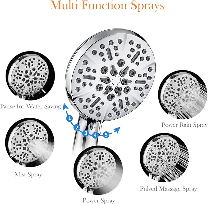 Shower Head with Handheld High Pressure-Full Body Coverage Powerful Rain Showerhead Extra 60" Long Hose and Adjustable Brass Joint Holder- The Perfect Detachable Heads for Bathroom Upgrade