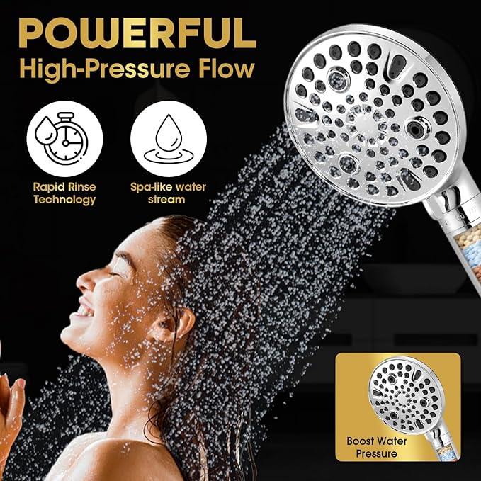 AQUAZEN® Filtered Shower Head | 10 Spray Modes | 8-Layer System Removes Chlorine, Calcium & Heavy Metals | High Pressure Handheld | Stainless Hose | Chrome Finish
