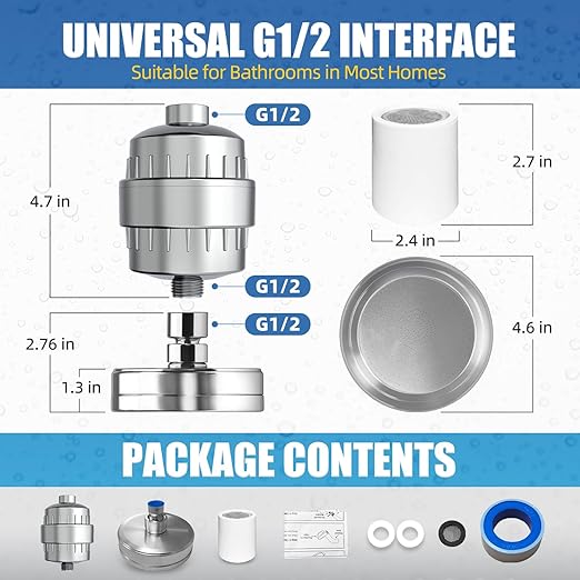 Filtered Shower Head High Pressure 15+2 Stage Filtration for Hard Water Softener Shower Heads Removes Chlorine & Harmful Substances - Vitamin C and E Infused Filter Showerhead for Skin Hair