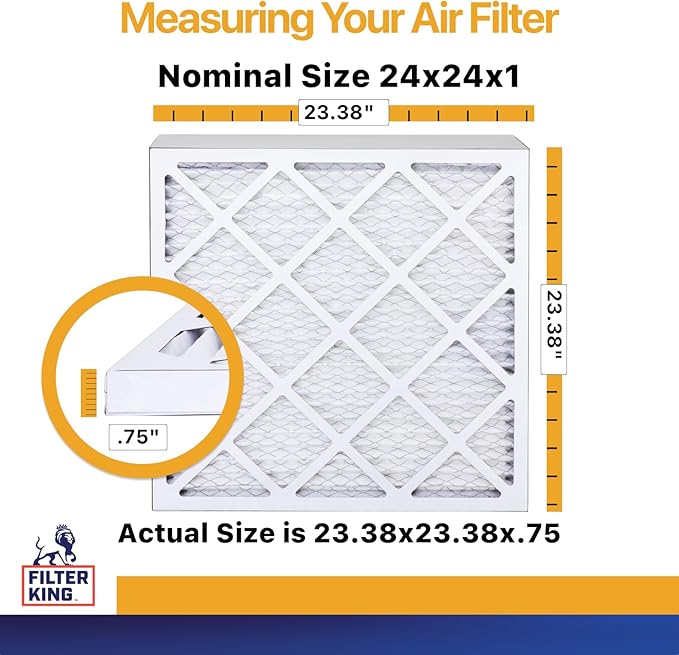 Filter King 24x24x1 Air Filter | 12-PACK | MERV 13 HVAC Pleated A/C Furnace Filters | MADE IN USA | Actual Size: 23.5 x 23.5 x .75"