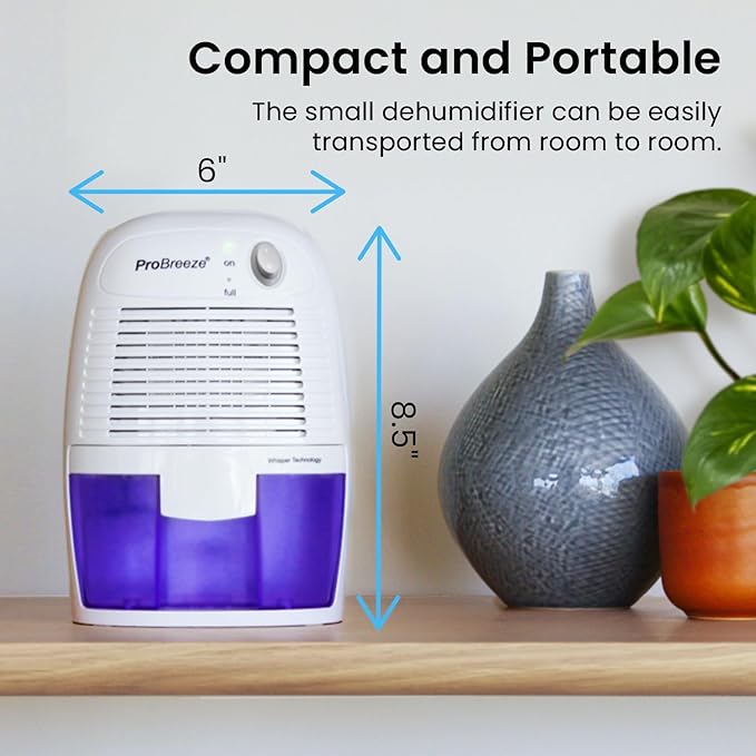 Pro Breeze Electric Mini Dehumidifier for Home (215 sq.ft) 16oz Capacity, Energy Efficient, No Noise, Compact and Portable for High Humidity in Kitchen, Bedroom, Bathroom, Basement, RV, Office, Garage