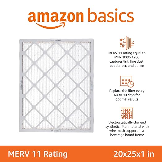 Amazon Basics 20x25x1 Air Filter 6 Pack, MERV 11 AC Furnace Filters (Actual Size: 19.75" x 24.75" x 0.75")