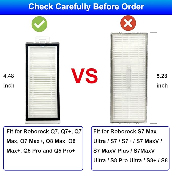6 Pack Q7 Filters Replacement Compatible with Roborock Q7 Max+,Q7,Q7+,Q7 Max,Q5 Pro+,Q5 Pro,Q5 Max+, Q5 DuoRoller+, Q8 Max,Q8 Max+ Robot Vacuum and Mop