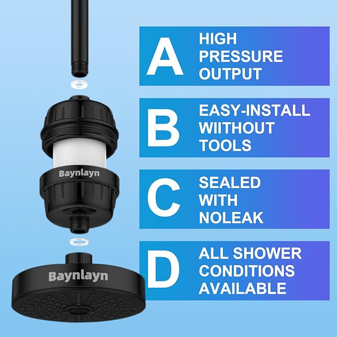 shower filters to remove toxic chemicals-shower water filter-filtered shower head-filtration can remove 99% of chlorine, heavy metals, fluoride, significantly improve skin scalp (Matte Black)