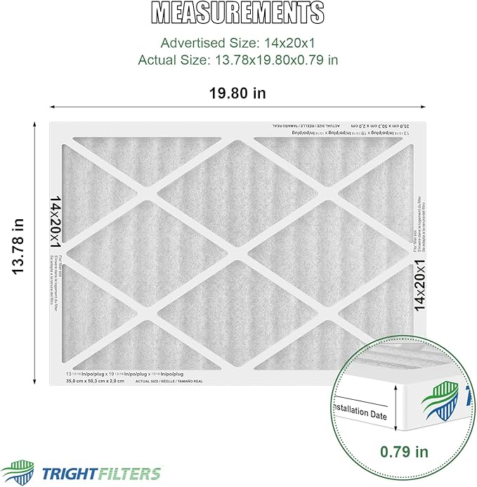 14x20x1 Air Filter 6 Pack, Durable MERV 8 Pleated Home HVAC AC Furnace Filters, Lightweight Compact Air Conditioner Filter Replacement