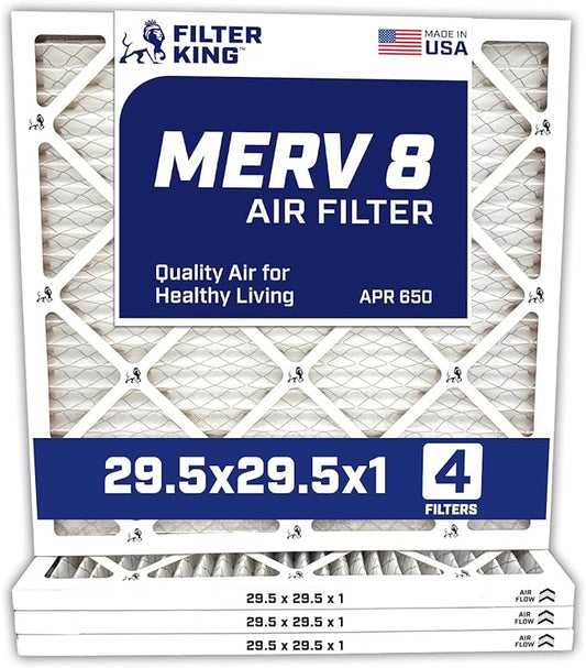 Filter King 29.5x29.5x1 Air Filter | 4-PACK | MERV 8 HVAC Pleated A/C Furnace Filters | MADE IN USA | Actual Size: 29.5 x 29.5 x .75"