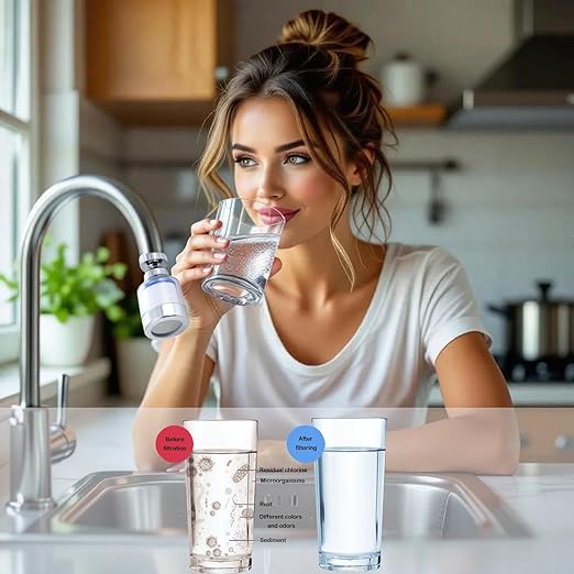 Kitchen Faucet Filter, 360° Rotating for Household Kitchen tap Water, Splash-Proof and Pressure-Increasing Filter for Sink Faucet, Shower Head. (Long Style-2)