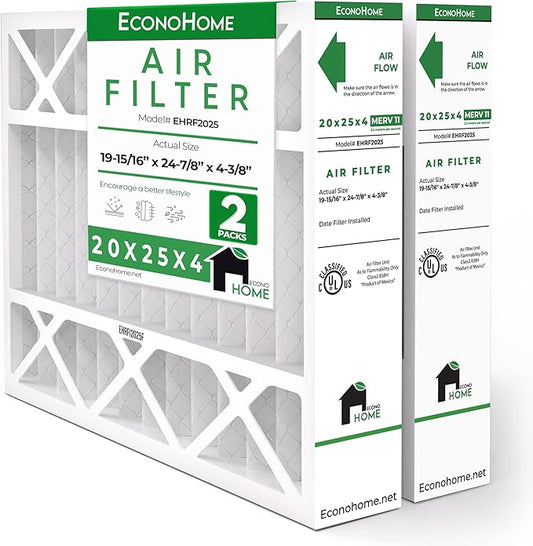 EconoHome 20x25x4 AC Furnace Pleated Air Filter MERV 11 Replacement – Allergen Defense, 2 Pack, Fits Lennox (X6673), Honeywell (FC100A1037) filters. (Actual size: 19.94 x 24.86 x 4.36 Inches)